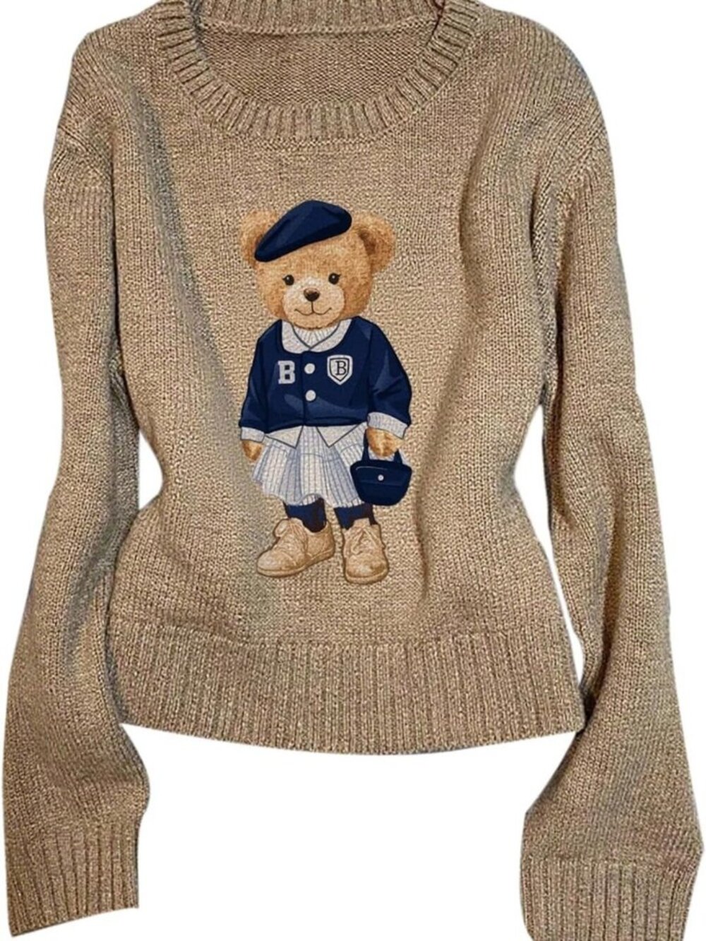 Cozy Teddy Bear Graphic Sweater | Lightweight Crew Neck Long Sleeve Pullover